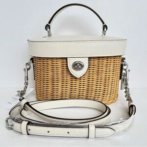 Coach White and Tan Woven Crossbody Bag